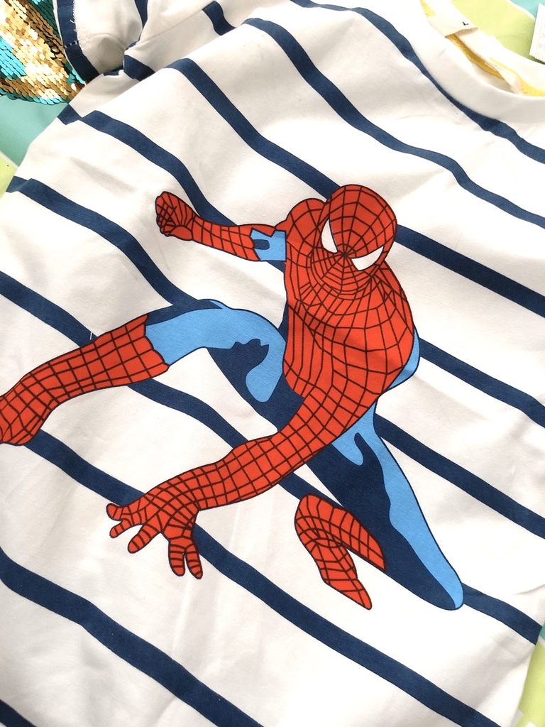 Áo thun bé trai Spiderman sọc ngang màu trắng