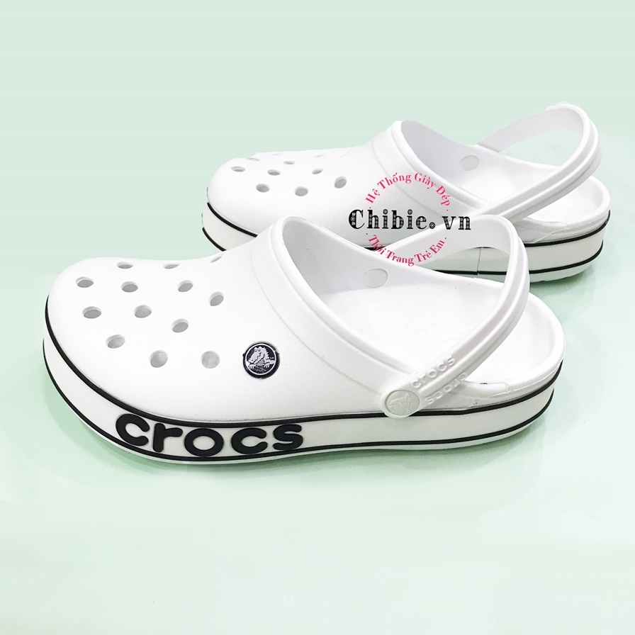 Dép cá sấu Crocs Band trắng viền hai sọc đen