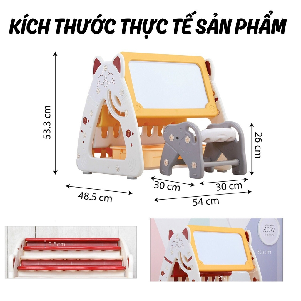 Bộ bảng vẽ - giá kệ sách - bàn học - ghế học mèo Kitty CAYABE Holla 4 trong 1 cho bé