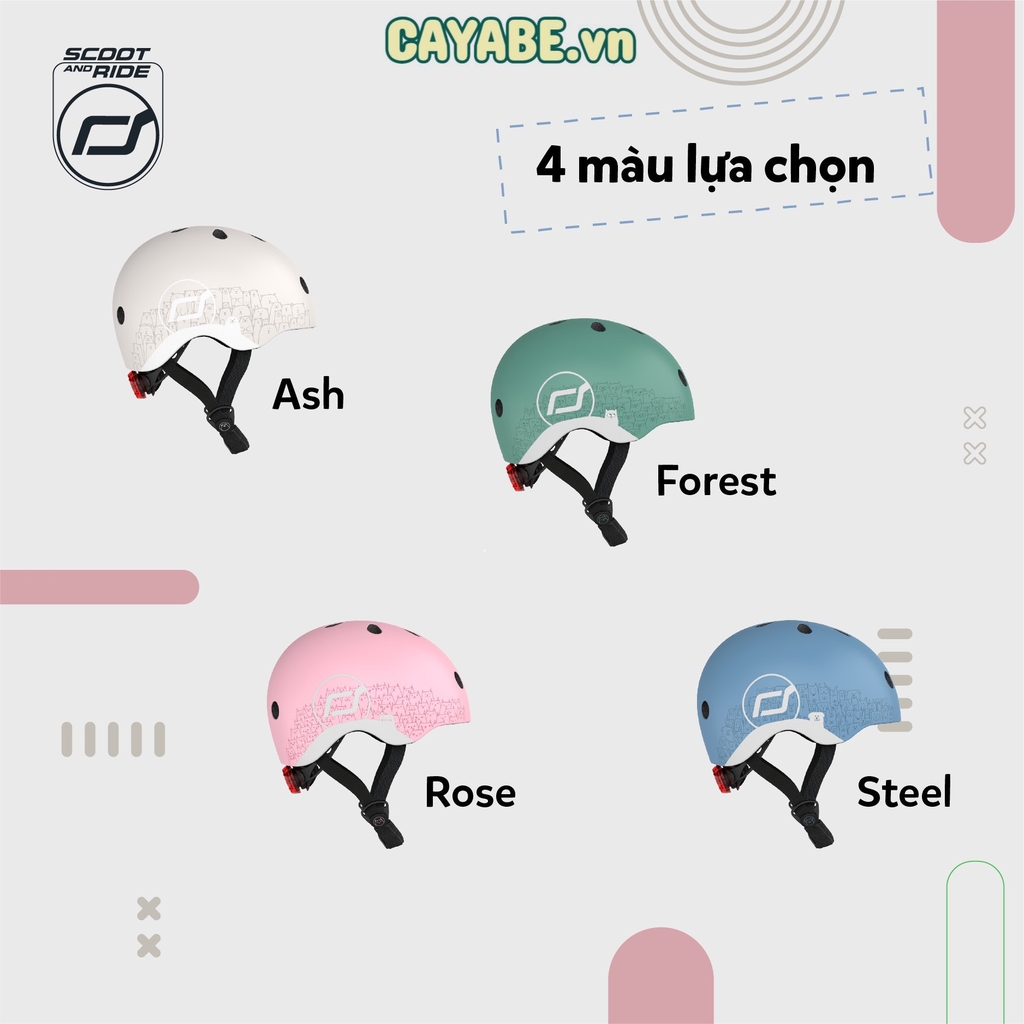 Mũ nón bảo hộ PHẢN QUANG xe đạp, xe scooter Scoot and Ride cho bé khi chơi thể thao - size XXS và size S (màu hồng nhạt - Rose)