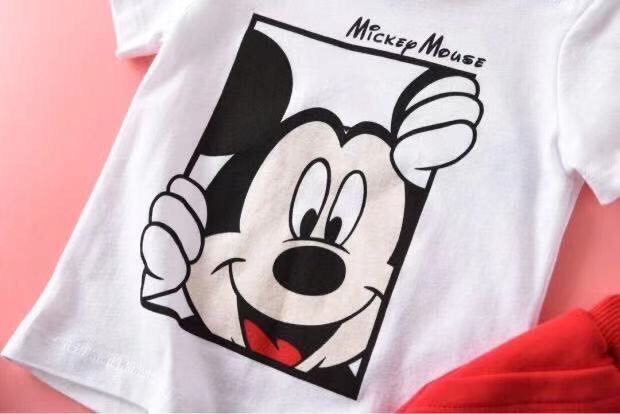 Đồ bộ bé trai chuột Mickey áo trắng quần đỏ