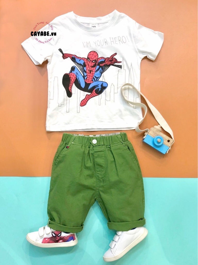 Áo thun bé trai hình Spiderman your Hero màu trắng