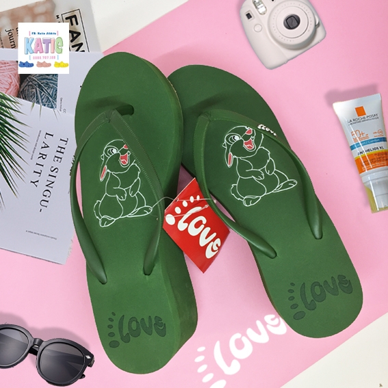 Dép kẹp nữ Feetlove 5 cm xanh lá hình con thỏ