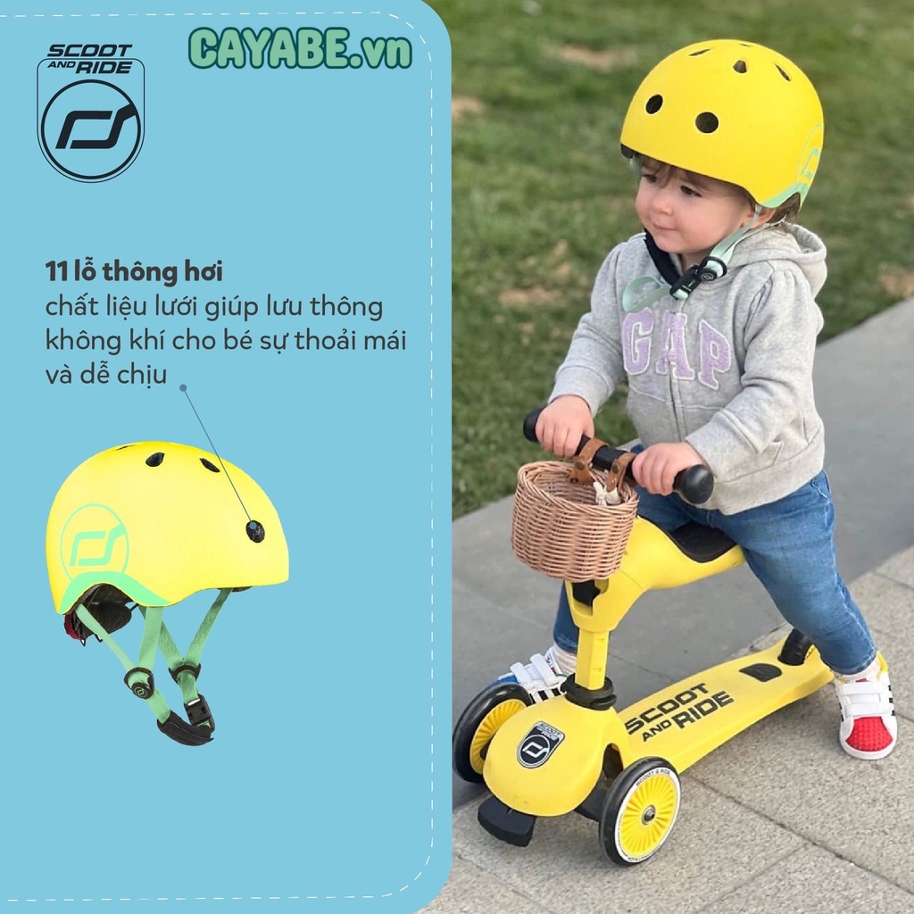 Mũ bảo hộ đội đầu cho bé Scoot and Ride đi xe đạp, xe scooter, chơi thể thao (màu xanh - Kiwi) - size XXS/ S