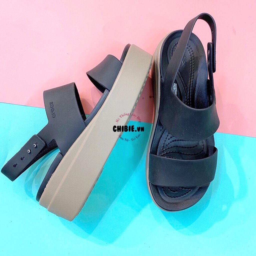 Giày Sandal Crocs nữ đế xuồng Brooklyn màu đen cao 5cm