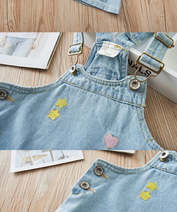 Đầm yếm Jeans bé gái thêu thỏ Line Friend