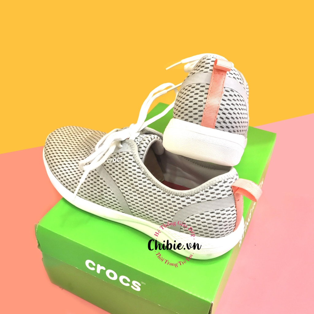 Giày thể thao Crocs Literide Mesh màu xám nhạt lót đỏ