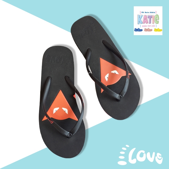 Dép kẹp nữ Feetlove 3 cm đen hình con dơi
