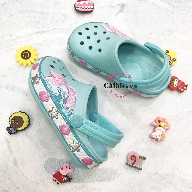 Dép cá sấu Crocs trẻ em Band tiên cá màu xanh