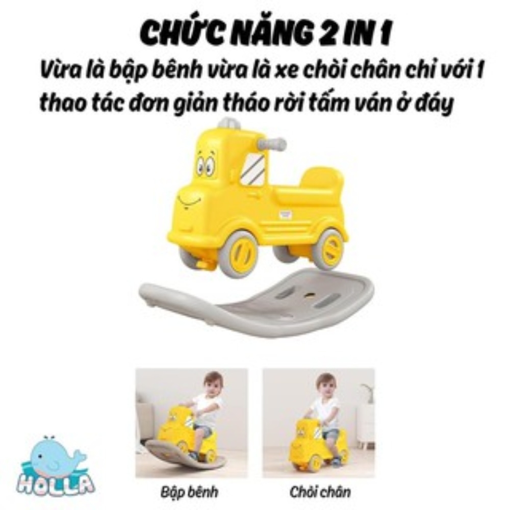 Bập bênh cho bé CAYABE Holla hình xe ô tô màu vàng kết hợp xe chòi chân cho bé