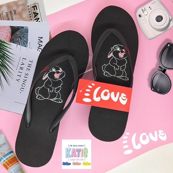 Dép kẹp nữ Feetlove 5 cm đen hình con thỏ