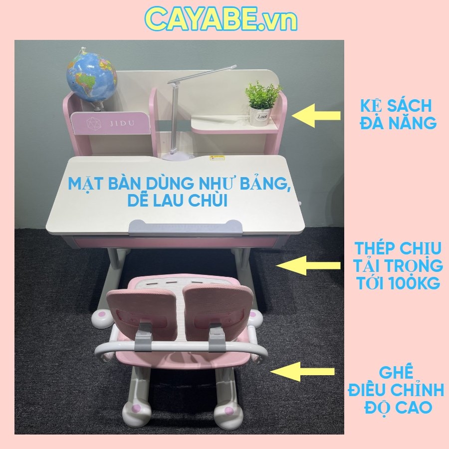 Bộ bàn ghế chống gù, chống cận học sinh CAYABE CB-005 dài 90cm màu xanh