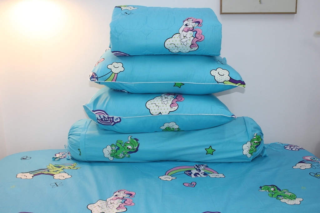 Vỏ áo gối ôm in 5D ngựa Little Pony màu xanh vải cotton 100%