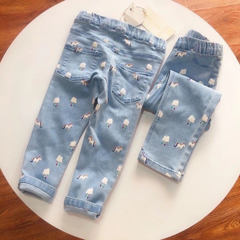 Quần jeans dài bé gái chất thun co giãn ngựa Unicorn/ Pony