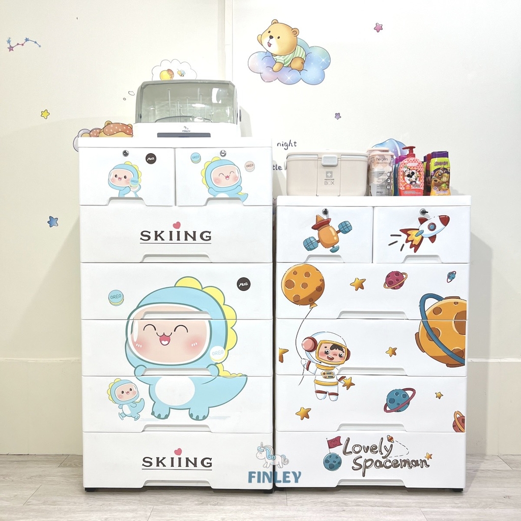 Tủ nhựa cho bé và người lớn ngăn kéo 5 tầng FINLEY phi hành gia (SIZE LỚN NGANG 70CM) đựng quần áo, đồ chơi, đồ dùng gia đình - FL-0016-5T-A