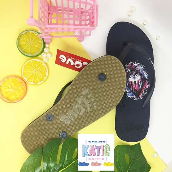 Dép kẹp nữ Feetlove 1 cm xanh đen hình con sói