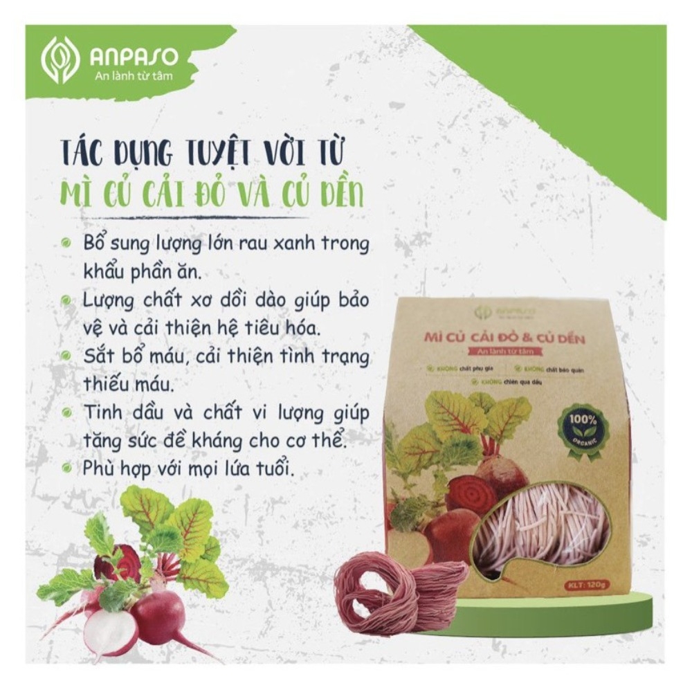 Mì Củ Cải Đỏ Và Củ Dền Organic Anpaso ăn chay giảm cân 120gr