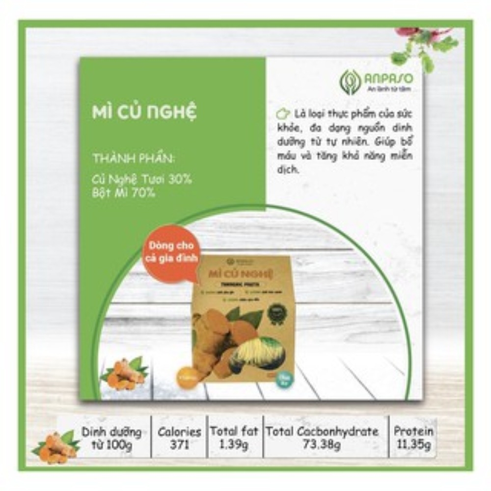 Mì Củ Nghệ Tự Nhiên Nguyên Chất Anpaso ăn chay giảm cân 120gr