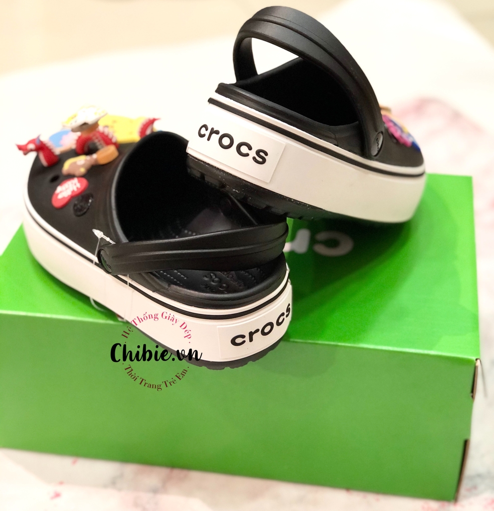 Dép cá sấu Crocs Band đế cao màu đen viền trắng