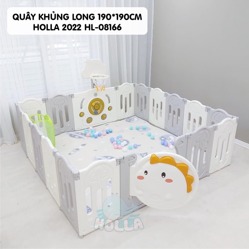 Quây cũi nhựa - bóng rổ khủng long CAYABE Holla màu xám trắng (tặng kèm thảm, bóng)