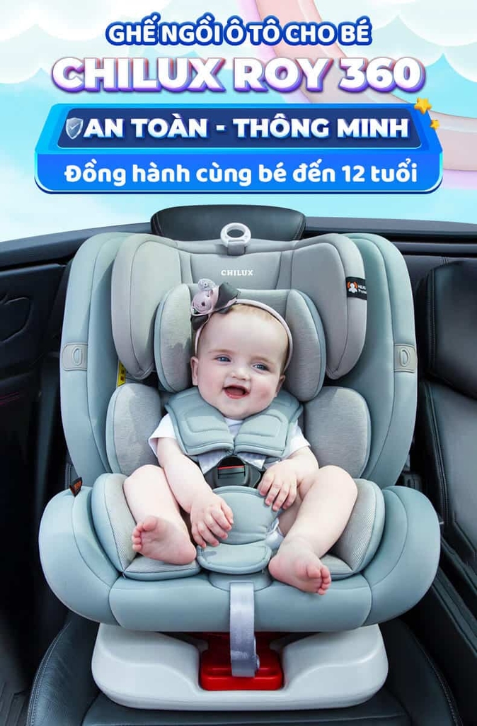 Ghế ngồi ô tô cho trẻ em Chilux Roy xoay 360 độ màu xanh lá bọt biển (dùng 0 - 12 tuổi)