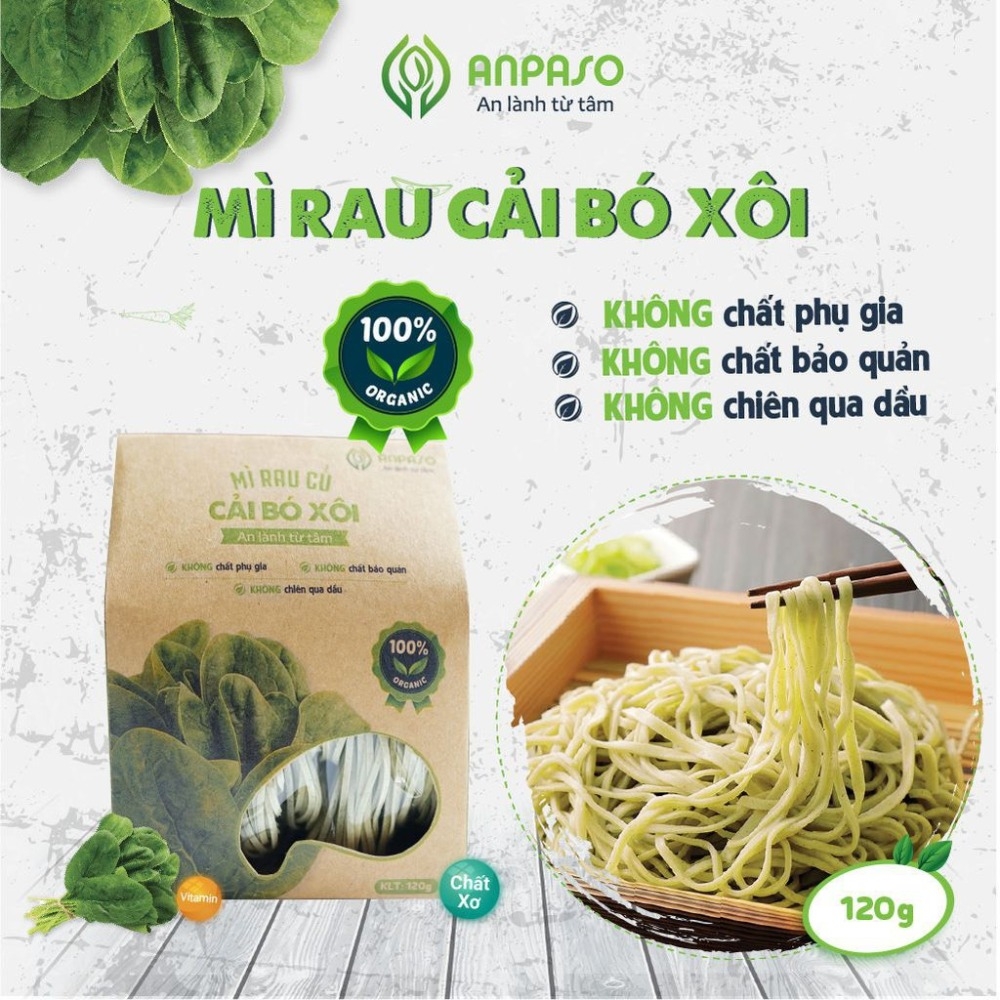 Mì rau củ hữu cơ cải bó xôi Organic Anpaso ăn chay giảm cân 300gr/120gr
