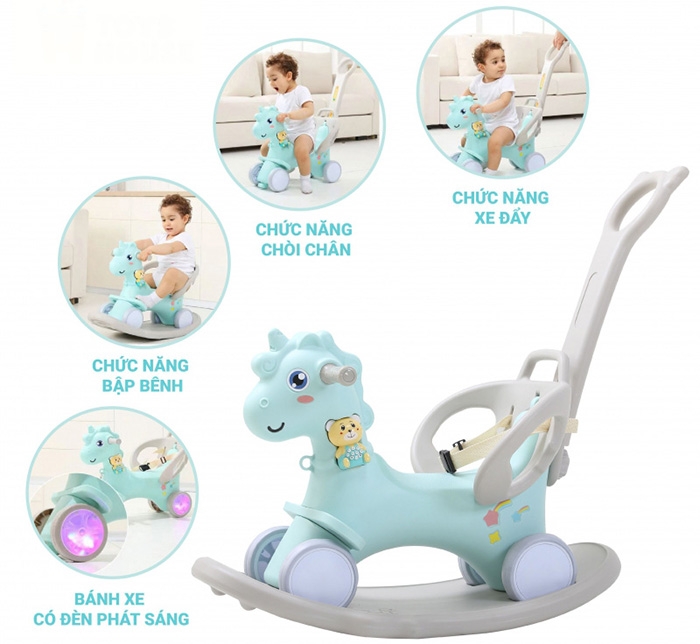 Ngựa bập bênh đa năng kiêm xe chòi chân và xe đẩy CAYABE Toys House WM19031-CDP màu hồng