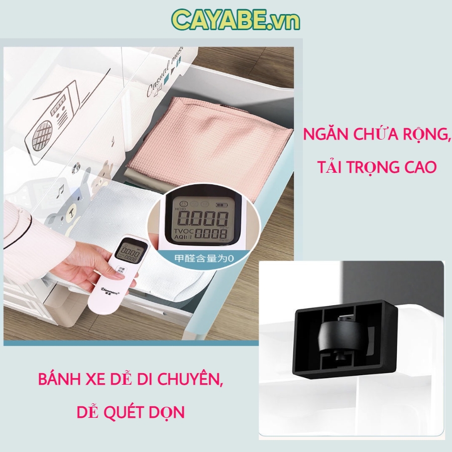 Tủ nhựa cho bé 5 tầng CAYABE (Size lớn 70cm) gấu xám nghe nhạc treo quần áo, đựng đồ chơi, đồ dùng cho gia đình