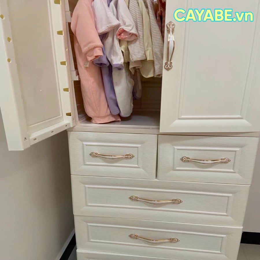 Tủ nhựa 5 tầng cho bé và gia đình CAYABE vân gỗ Hàn Quốc treo quần áo, đựng đồ dùng cao cấp màu kem beige