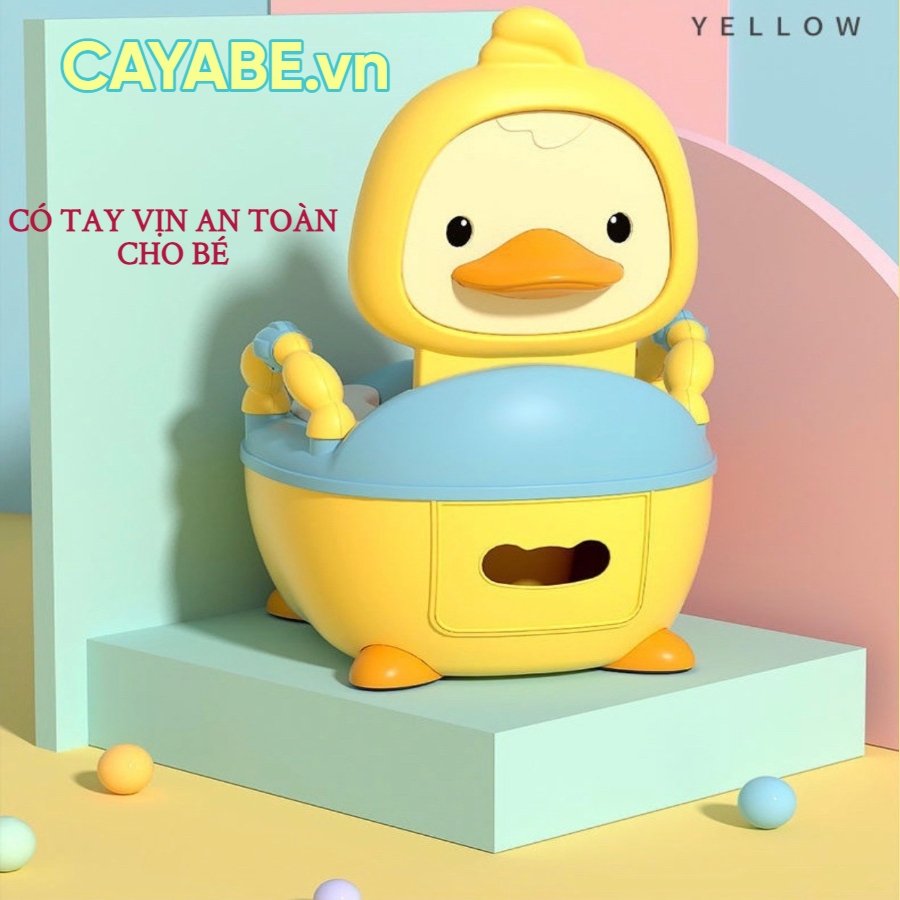 Bô vệ sinh cho bé vịt con CAYABE có tay vịn an toàn và đệm ngồi êm ái màu vàng / hồng