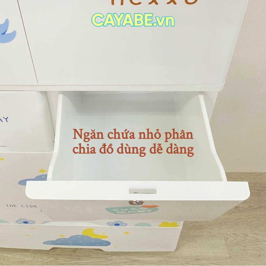 Tủ nhựa cho bé 5 tầng CAYABE (Size lớn 70cm) gấu xám nghe nhạc treo quần áo, đựng đồ chơi, đồ dùng cho gia đình