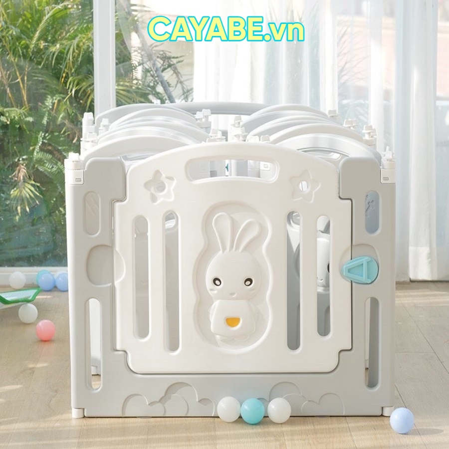 Quây bóng cho bé gấp gọn hình thỏ con CAYABE màu xanh trắng (tặng kèm thảm, bóng)