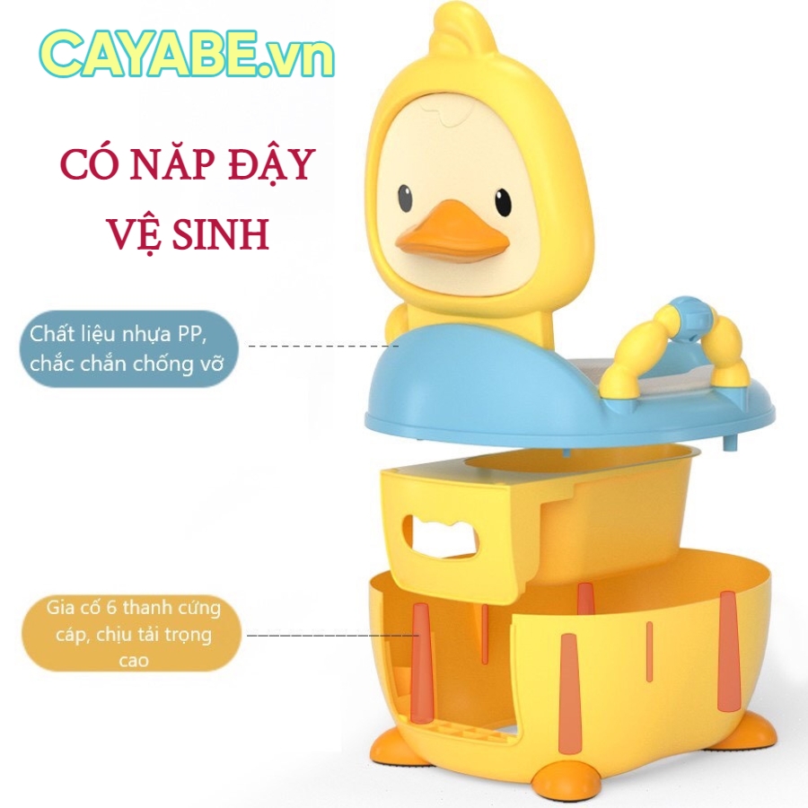 Bô vệ sinh cho bé vịt con CAYABE có tay vịn an toàn và đệm ngồi êm ái màu vàng / hồng