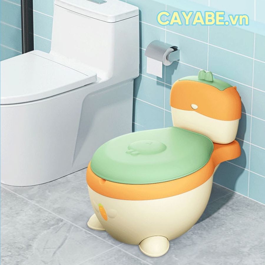 Bô vệ sinh cho bé thỏ con CAYABE có đệm ngồi êm ái màu xanh/ vàng cam