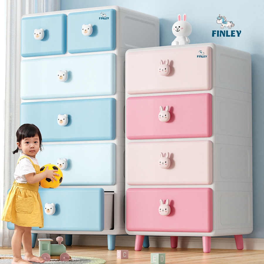 Tủ kệ nhựa 4 - 5 - 6 tầng thỏ hồng Cony ngăn kéo FINLEY (size M ngang 45cm) đựng quần áo, bỉm sữa, đồ dùng cho bé và gia đình