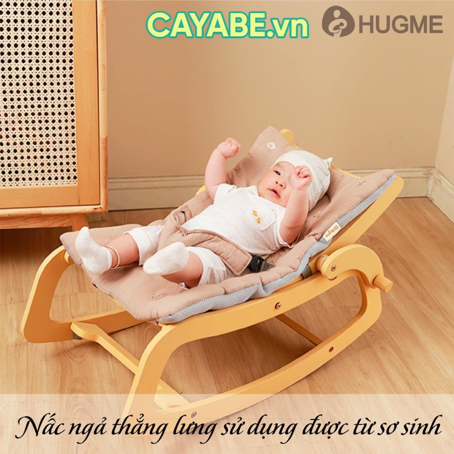Ghế bập bênh gỗ HUGME thỏ hồng Cony Hàn Quốc cho bé thư giãn, ru bé dễ ngủ