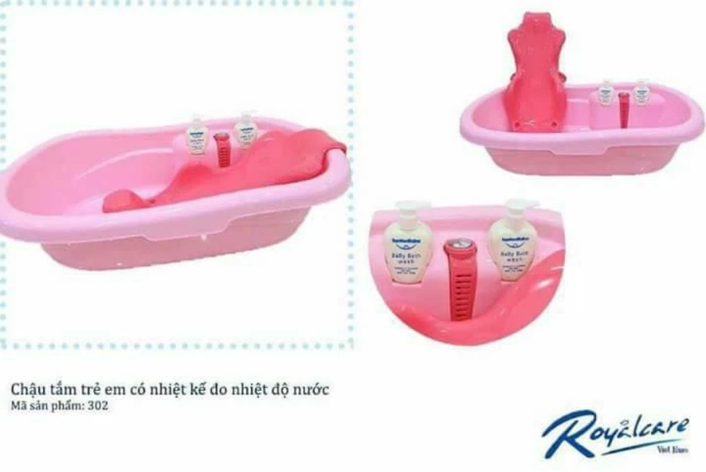 Chậu tắm trẻ em kèm nhiệt kế Royalcare RC302-A màu hồng
