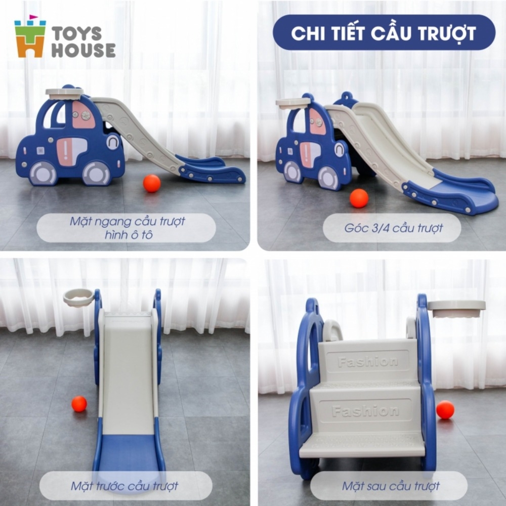 Cầu trượt kèm khung bóng rổ hình ô tô Toys House màu xanh WM21B061-B