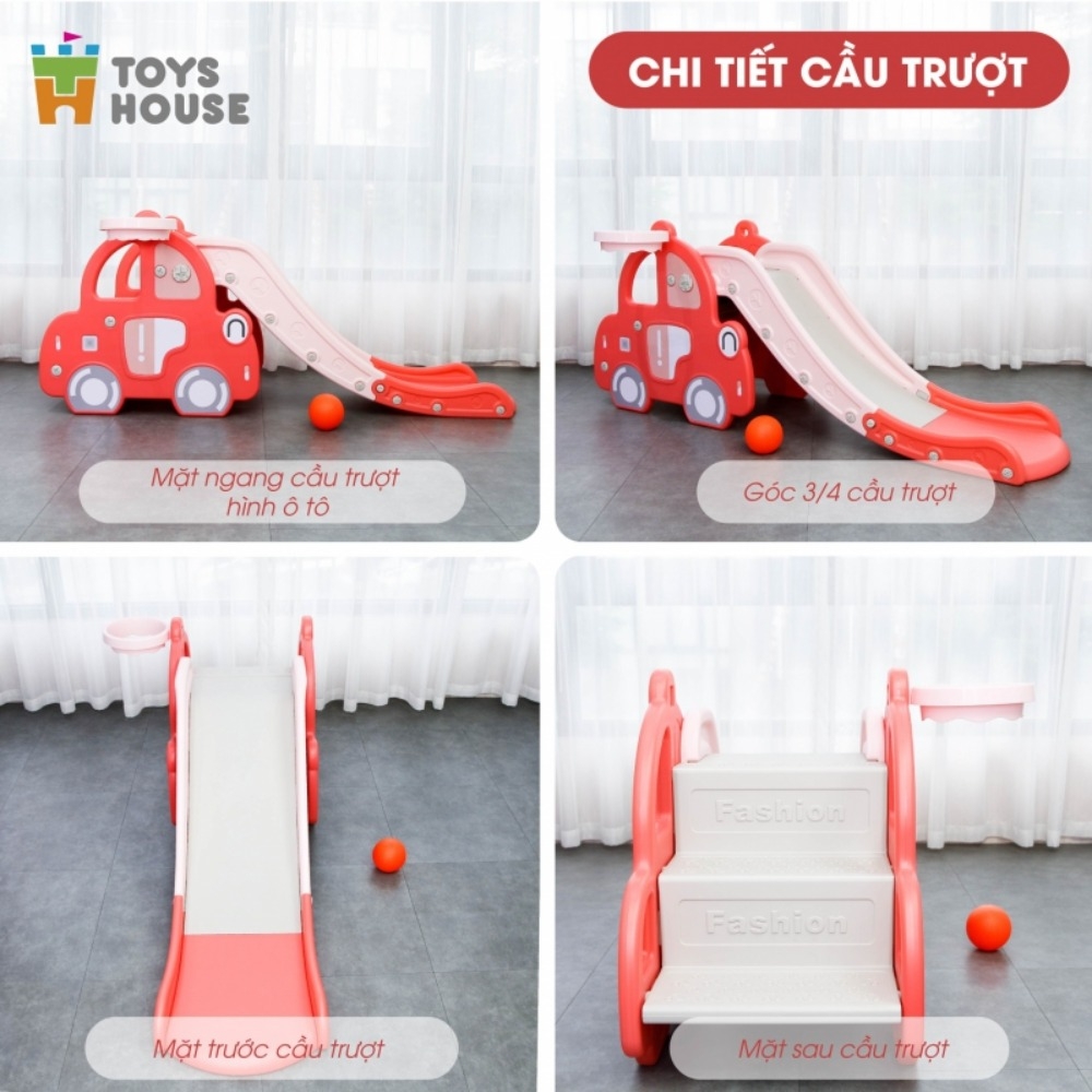 Cầu trượt kèm khung bóng rổ hình ô tô Toys House WM21B061-P màu hồng