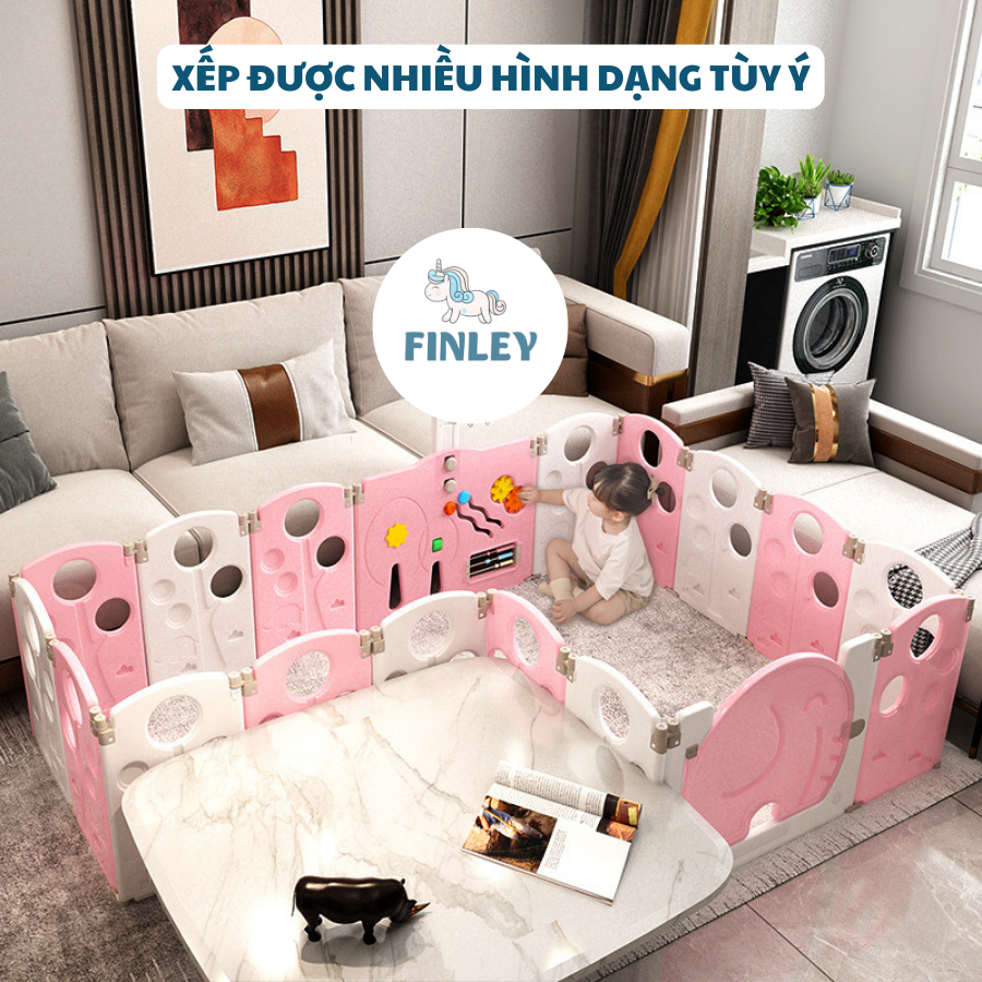 Quây cũi nhựa cho bé FINLEY chú voi con Dumbo đáng yêu (tặng thảm, 100 bóng, giỏ đựng bóng) màu hồng (Size M và L) - FL-0037