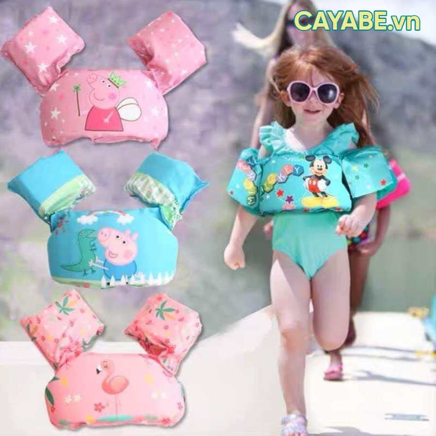 Phao bơi cho bé CAYABE heo Peppa Pig hồng (phao tay kèm phao đỡ ngực cho trẻ em)