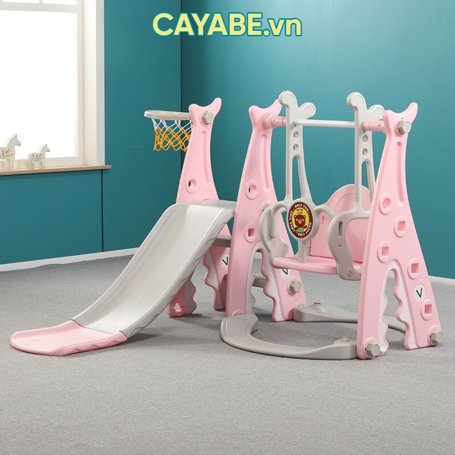 Cầu trượt (cầu tuột) - xích đu - bóng rổ CAYABE cá mập Baby Shark cho bé màu xanh