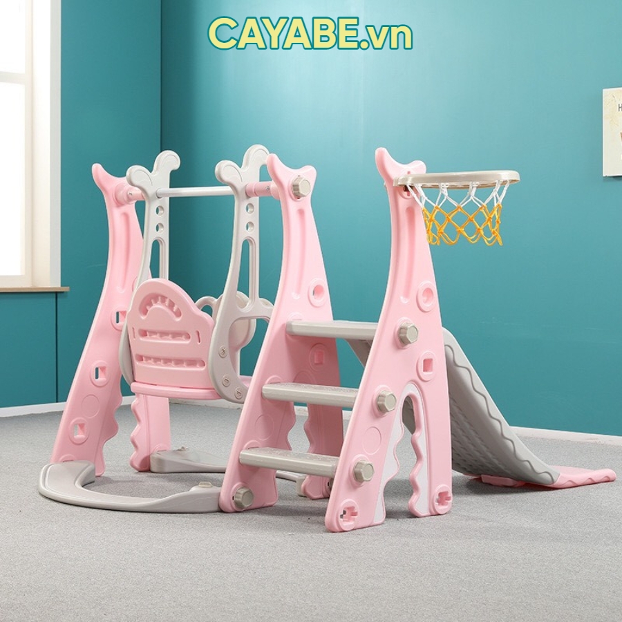 Cầu trượt (cầu tuột) - xích đu - bóng rổ CAYABE cá mập Baby Shark cho bé màu xanh