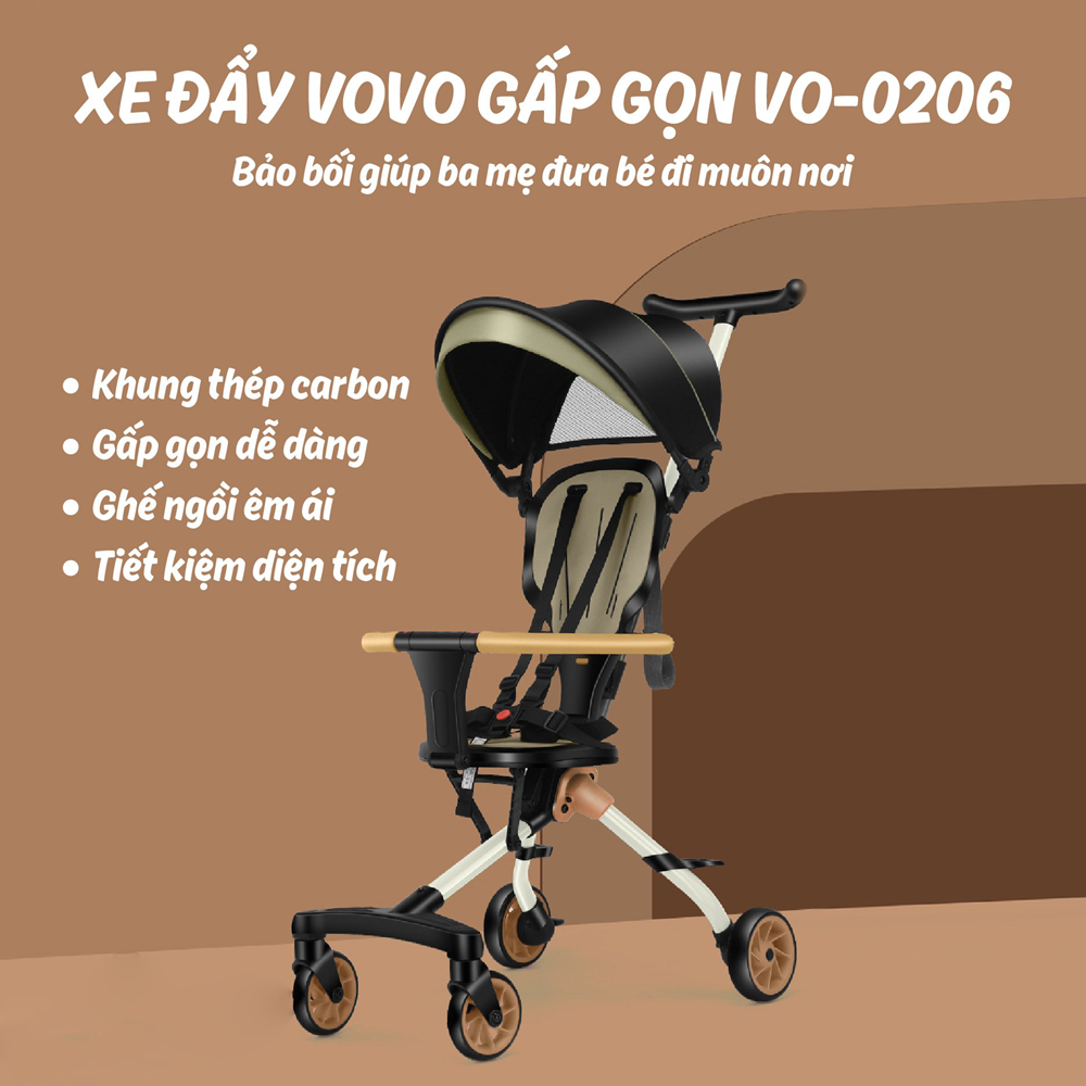 Xe đẩy gấp gọn Vovo VO-0206 Màu vàng