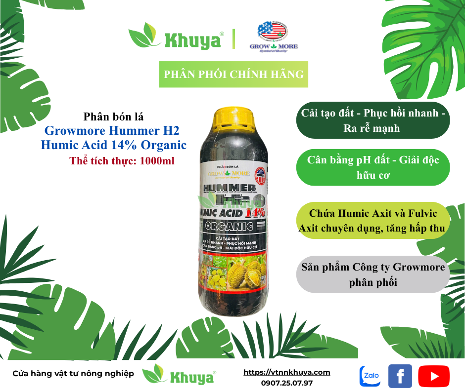Growmore Humic Acid 14% 1 lít