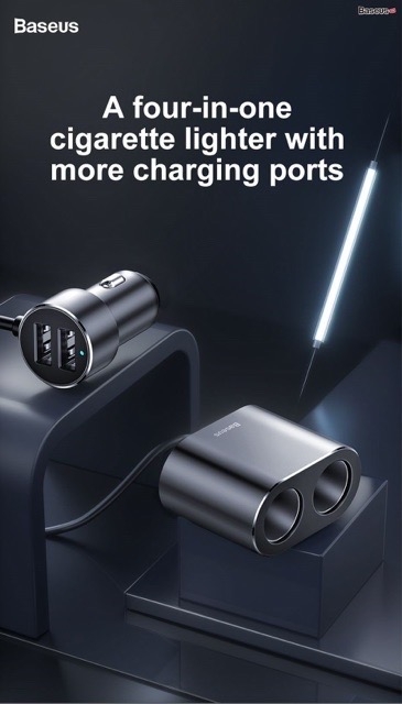 Tẩu sạc đa năng 1 chia 2 tẩu sạc 3.1A chính hãng Baseus