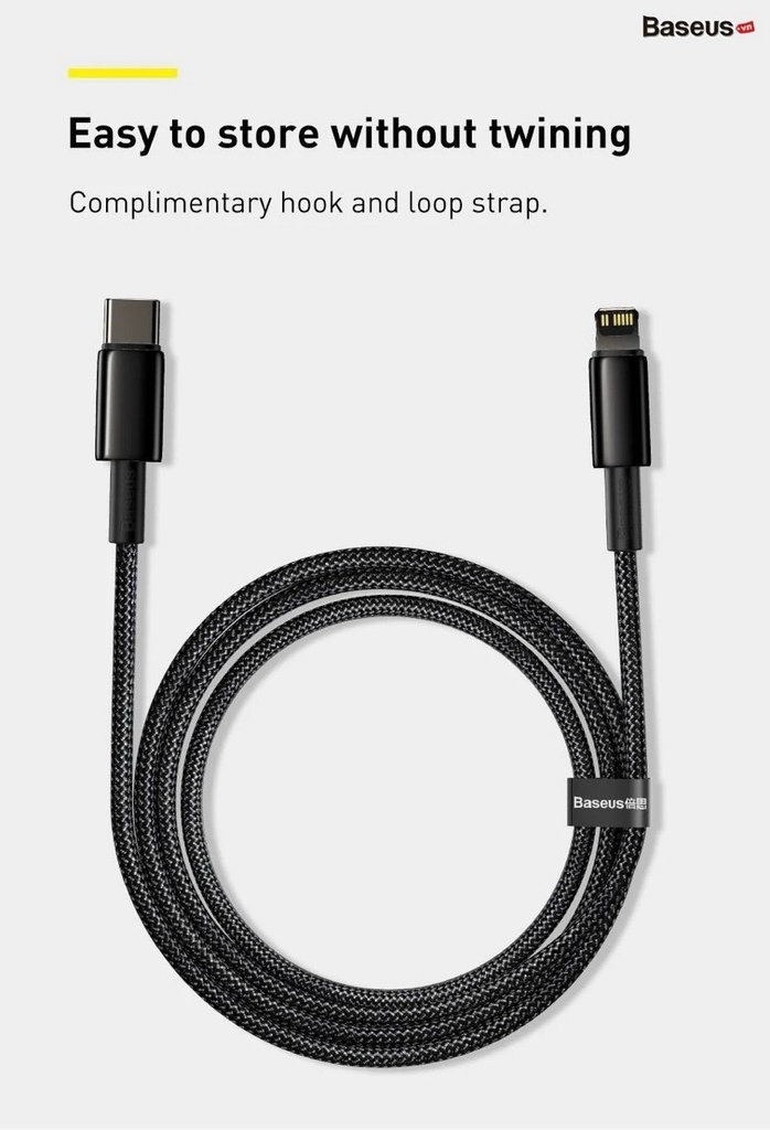 Cáp sạc nhanh, siêu bền C to Lightning 20W Baseus Tungsten Gold dùng cho iPhone 12/ iP11 Series/ iPXS Max (20W, Fast Charging & Data Cable)