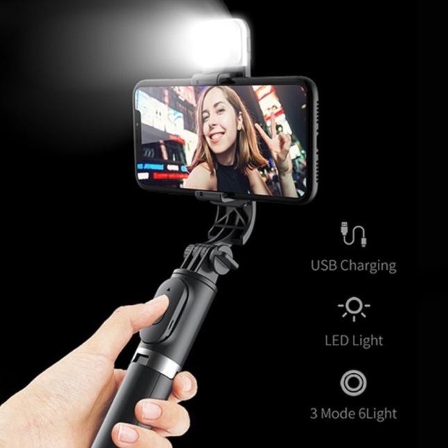 Gậy Chụp Hình Tự Sướng Bluetooth 3 Chân Xoay Đa Năng Q07 có đèn led