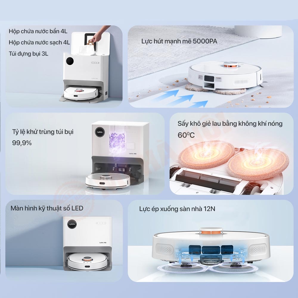 Robot hút bụi lau nhà Xiaomi Lydsto W2 – Tự động giặt, sấy khăn, tự động đổ rác – Phiên bản Quốc tế