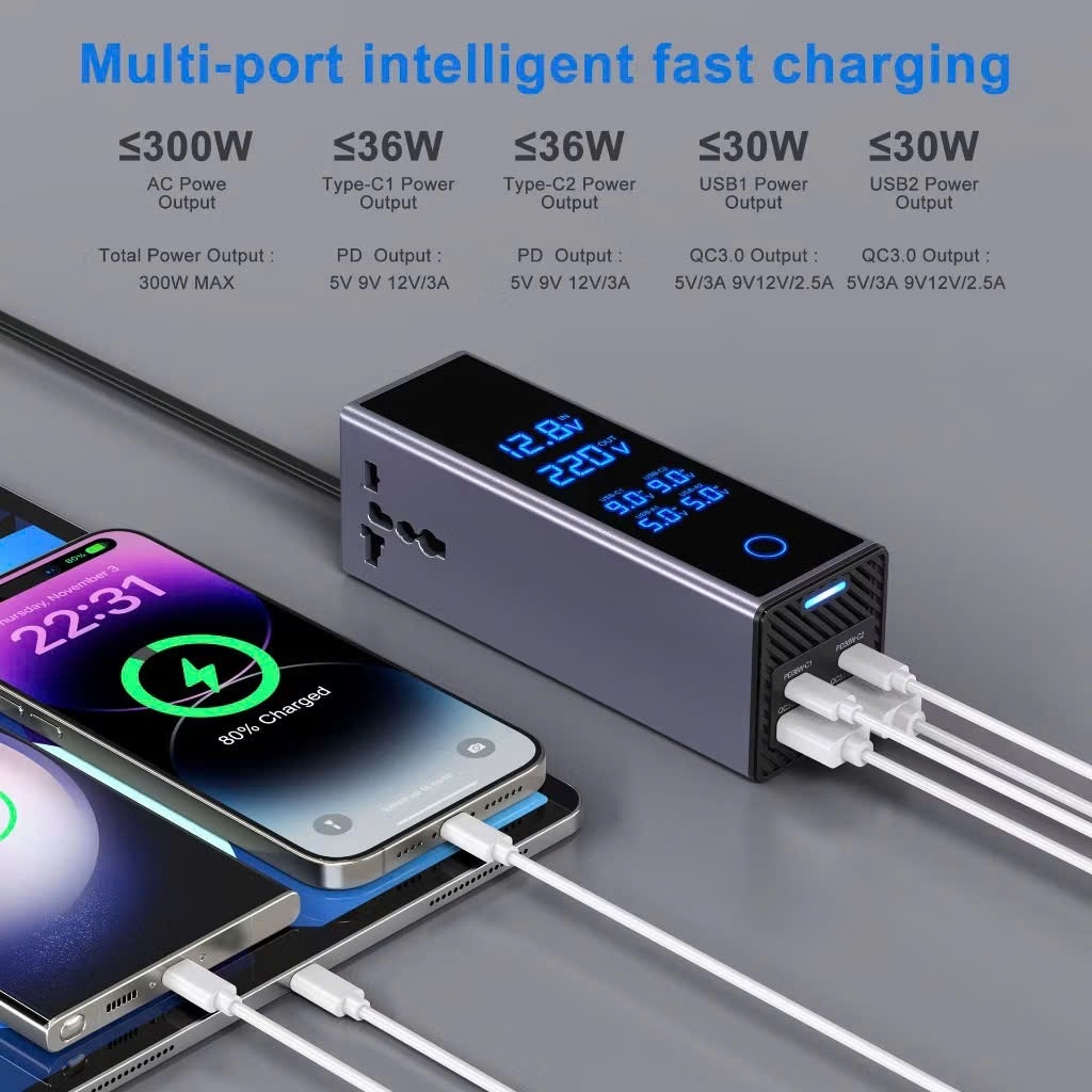 Bộ chuyển nguồn tẩu sạc ô tô 12V sang 220V công suất cao 300W